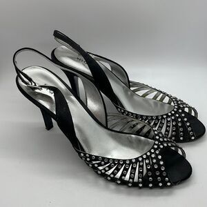 Maripe High Heel Sandals Women’s Size 9 Black with Rhinestones